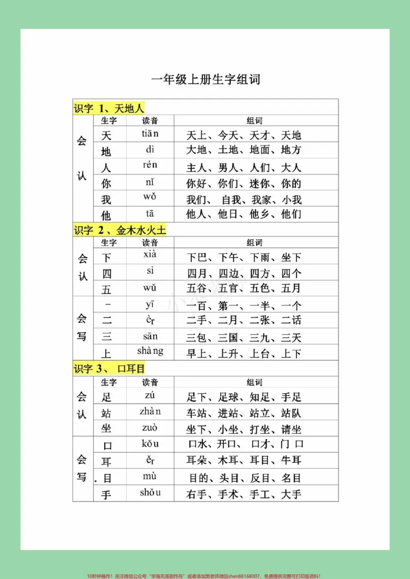 《#家长收藏孩子受益#必考考点#一年级语文#生字组词家长为孩子保存练习可打印》第2页预览