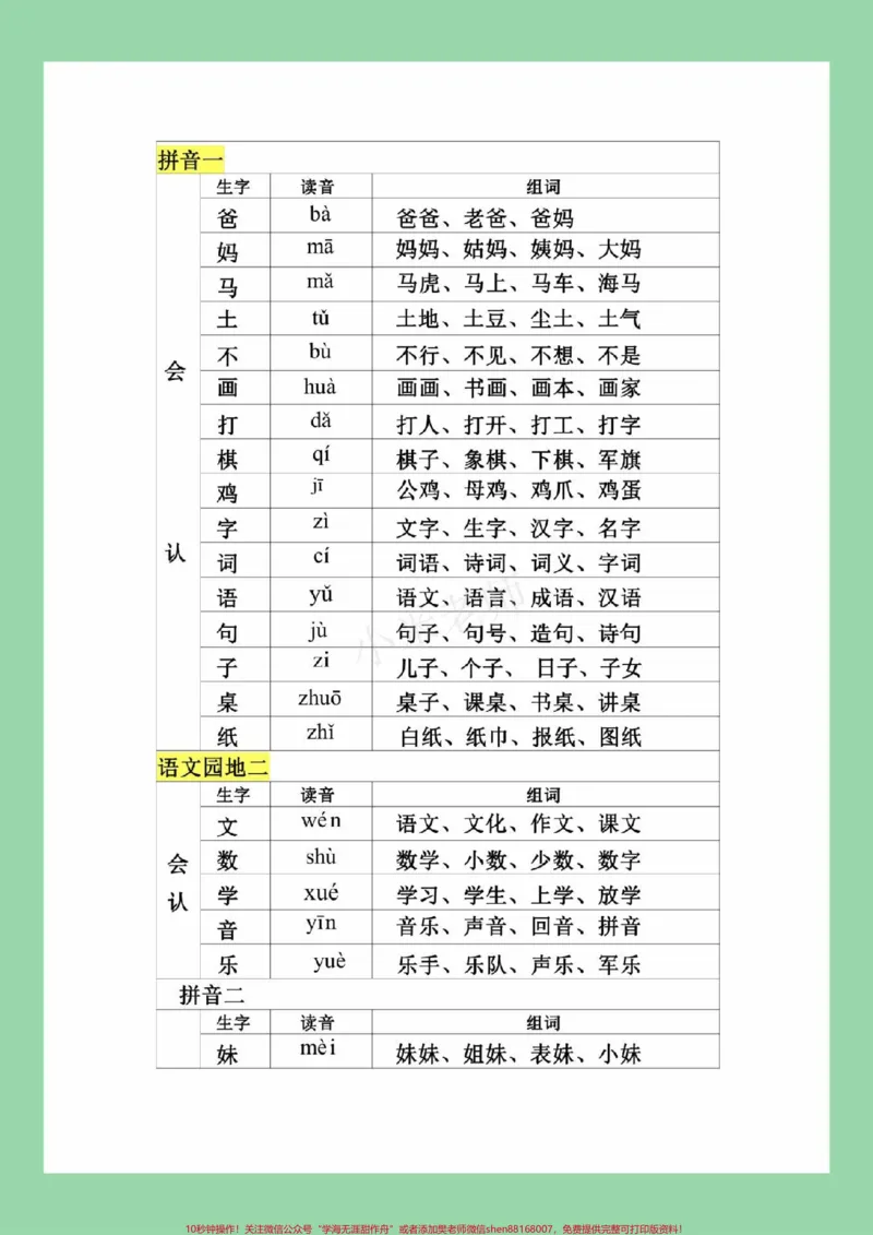 《#家长收藏孩子受益#必考考点#一年级语文#生字组词家长为孩子保存练习可打印》第4页预览