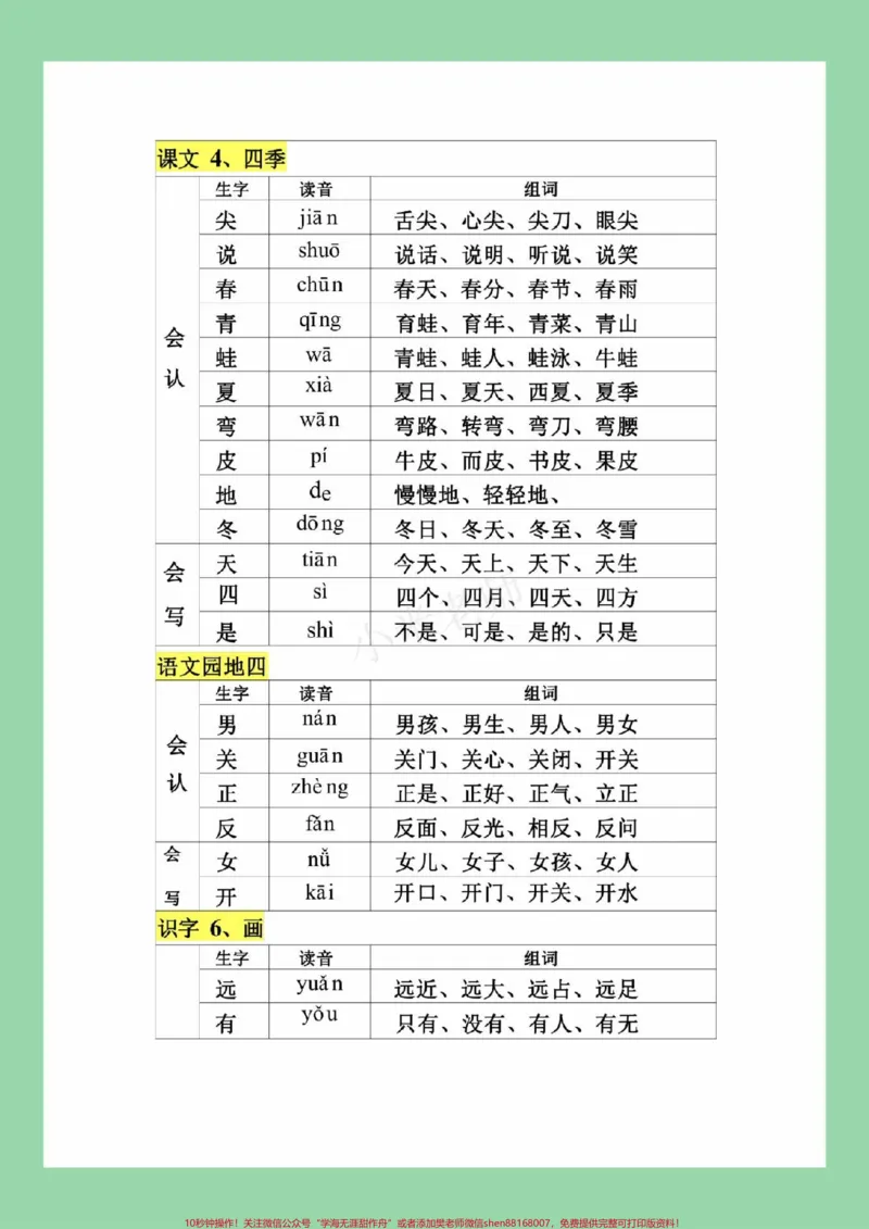 《#家长收藏孩子受益#必考考点#一年级语文#生字组词家长为孩子保存练习可打印》第7页预览