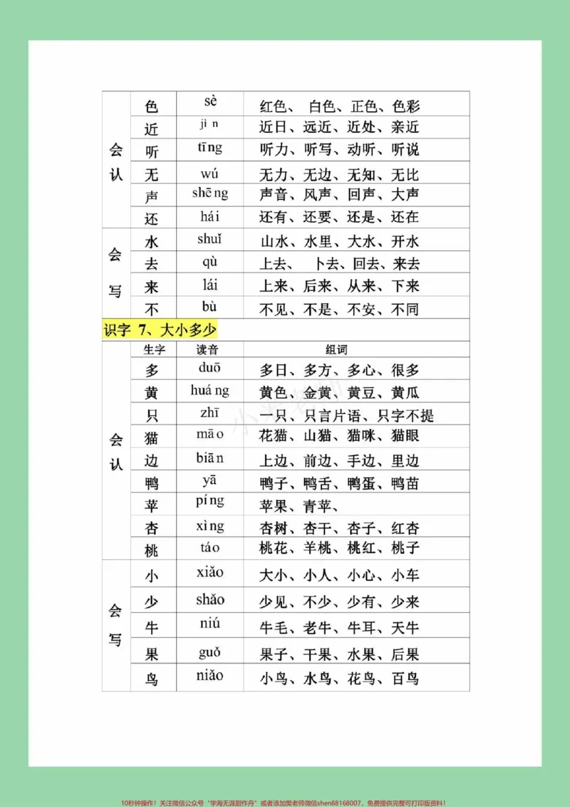 《#家长收藏孩子受益#必考考点#一年级语文#生字组词家长为孩子保存练习可打印》第8页预览