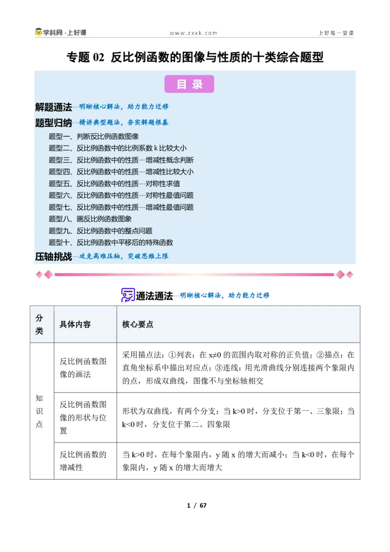 《专题02反比例函数的图像与性质的十类综合题型（压轴题专项训练）数学新教材苏科版九年级上册（解析版）_2026秋初中教辅合集_2027学科网&》第1页预览