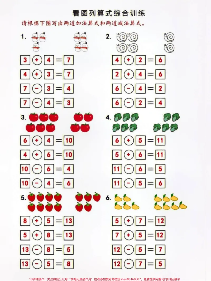 《一年级上册数学必考看图列式综合训练#小学知识点归纳#知识点总结#学习#一年级数学》第1页预览