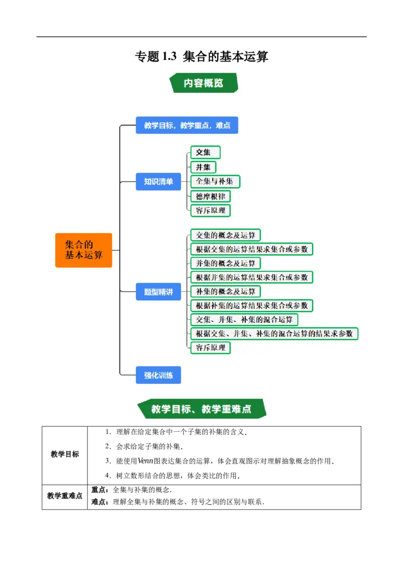 《专题1.3集合的基本运算（高效培优讲义）（解析版）_2027高中必刷题_必刷题2027_2027高一高二必刷题_数学_YZ-133-高中数学同步精讲B版高一二三基础+培优讲义+专题练习word版电子_2026版》第1页预览