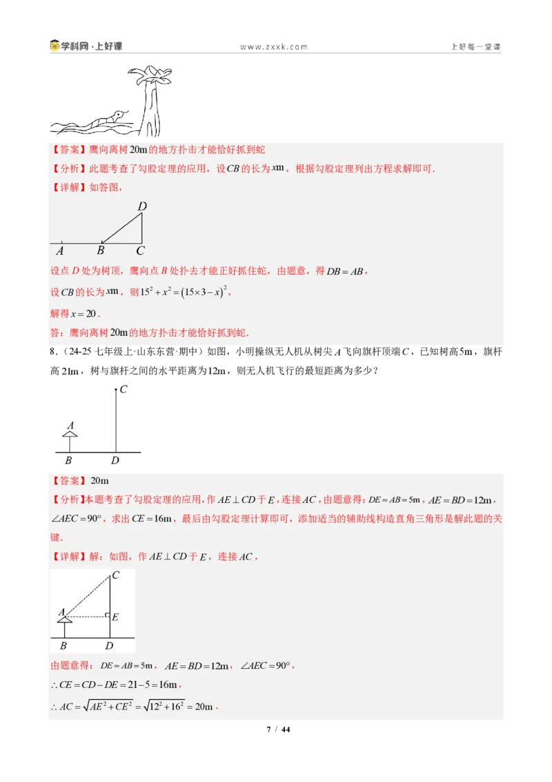 《专题03勾股定理的应用(专项训练)(解析版)_2026秋初中教辅合集_2027学科网&_2027新《8上数学•同步备课资料合集》(新教材北师大)_2027新《8上数学•专项训练》(新教材北师)》第7页预览