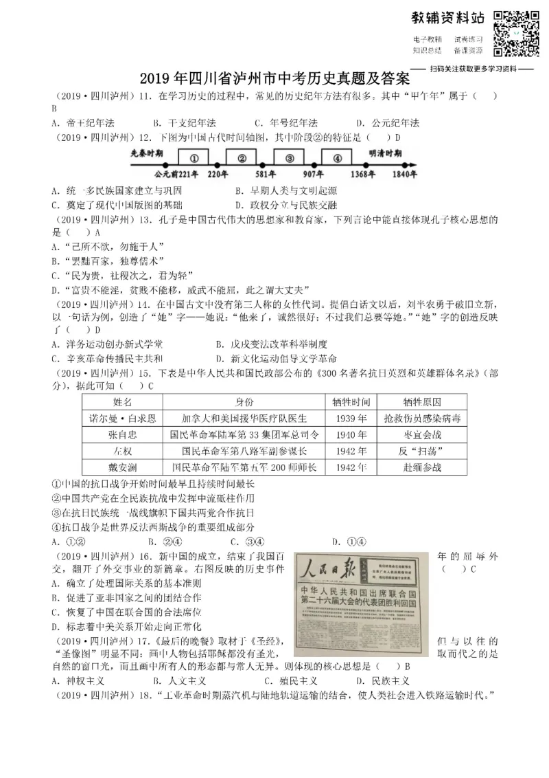 《2019四川省泸州市中考历史真题及答案_初高中资料库_初中资料库（转存避免链接过期失效）_初中历史》第1页预览