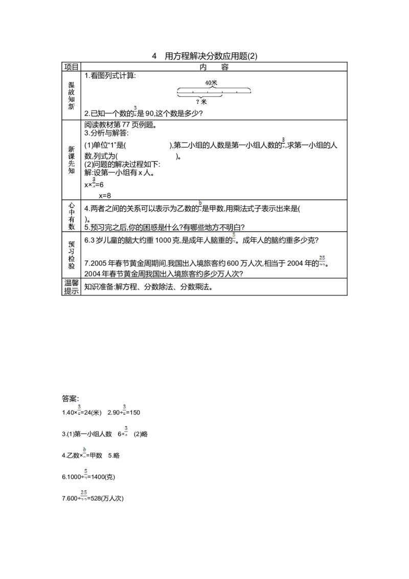 《6.4 用方程解决分数应用题(2)_26春小学语数英道科各版本《课件+教案》_26春各版本语数英《七彩课堂》教学课件+教案_25秋_数学《七彩课堂》教案+教学课件青岛五四制25秋_学案》第1页预览