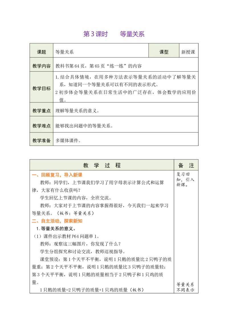《3.等量关系_26春小学语数英道科各版本《课件+教案》_26春各版本数学《课件+教案》1-6年级下册_26春北师大版数学1-6年级下册教案课件PPT_北师大版数学四年级下册教案课件（26春绿卡学霸）》第1页预览