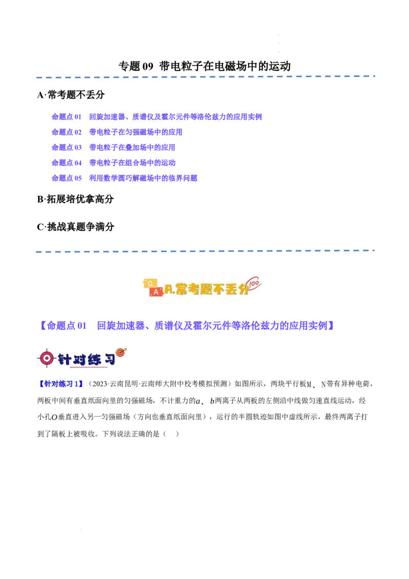 《专题09带电粒子在电磁场中的运动（分层练）（原卷版）(1)_2026版高中《二三轮复习+冲刺复习》》第1页预览