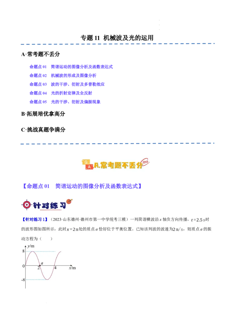 《专题11机械波及光的运用（分层练）（解析版）(1)_2026版高中《二三轮复习+冲刺复习》》第1页预览