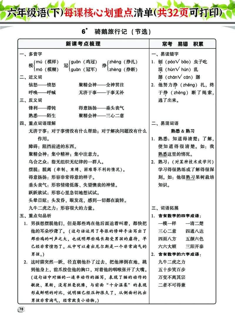 《六（下）语文每课核心划重点清单：共32页囊括所有的考点(1)_6年级下册同步教辅_6下-语文_六下语文重点必背资料》第10页预览