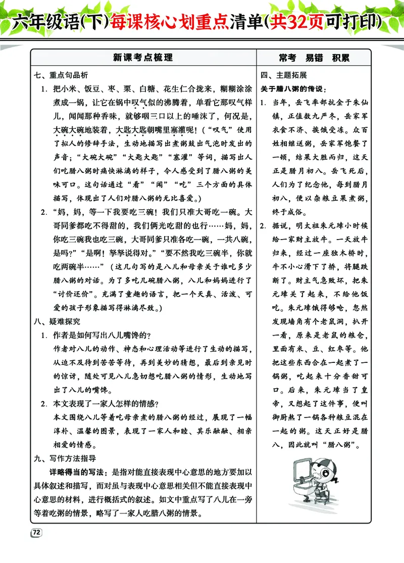 《六（下）语文每课核心划重点清单：共32页囊括所有的考点(1)_6年级下册同步教辅_6下-语文_六下语文重点必背资料》第4页预览