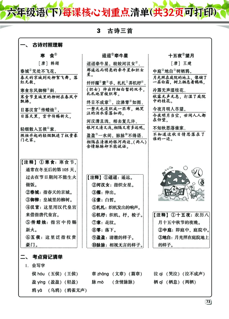 《六（下）语文每课核心划重点清单：共32页囊括所有的考点(1)_6年级下册同步教辅_6下-语文_六下语文重点必背资料》第5页预览