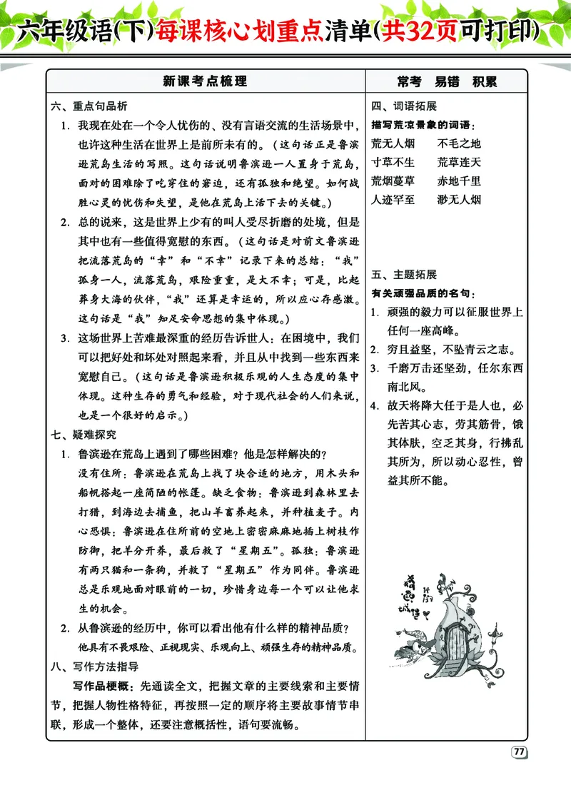 《六（下）语文每课核心划重点清单：共32页囊括所有的考点(1)_6年级下册同步教辅_6下-语文_六下语文重点必背资料》第9页预览
