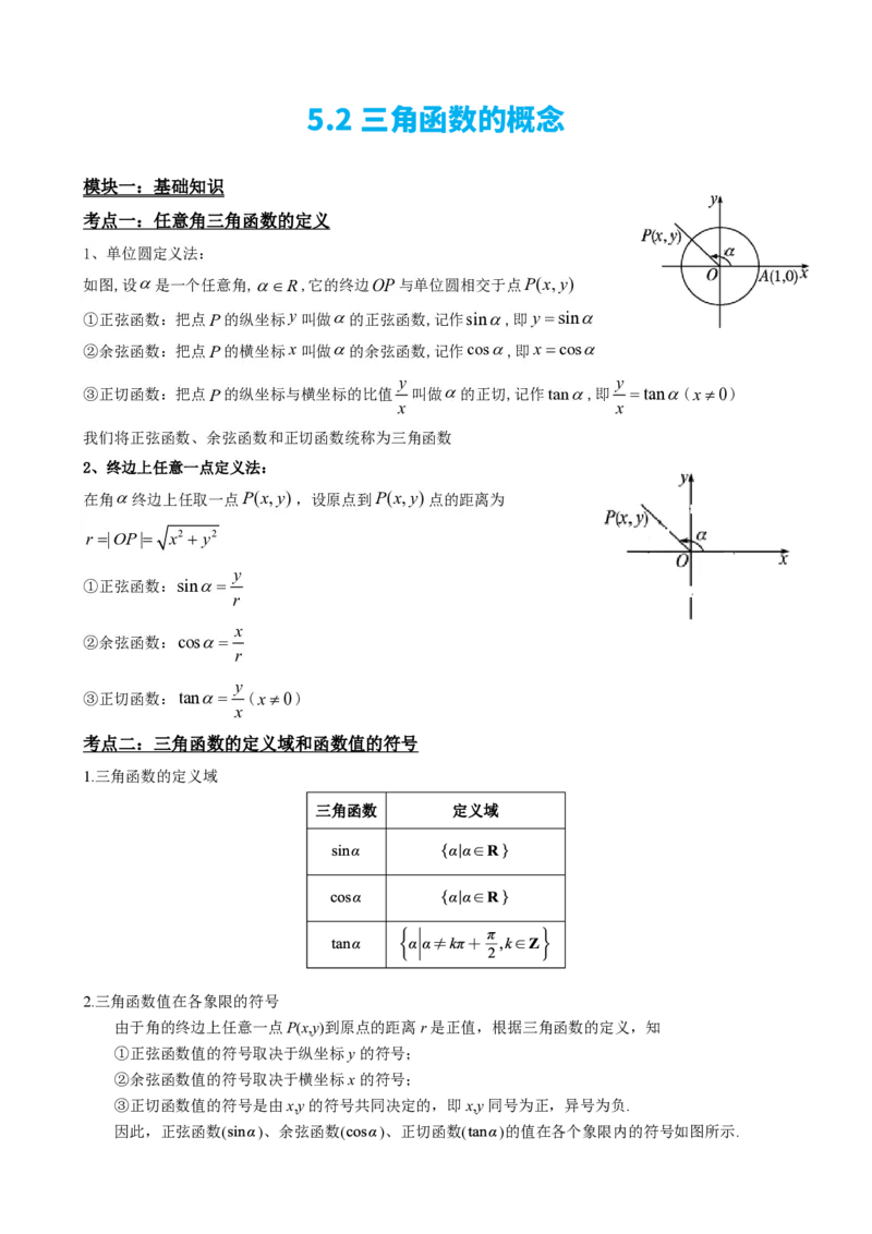 《5.2三角函数的概念（解析）(1)_2026版高中《二三轮复习+冲刺复习》_三角函数矢量版PDF_单独的原卷版+解析版》第2页预览