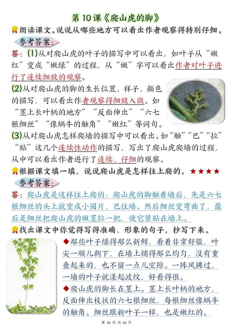 《四年级上册语文课后练习题参考答案_4年级上册同步教辅_4上-语文_四上语文课课练》第10页预览
