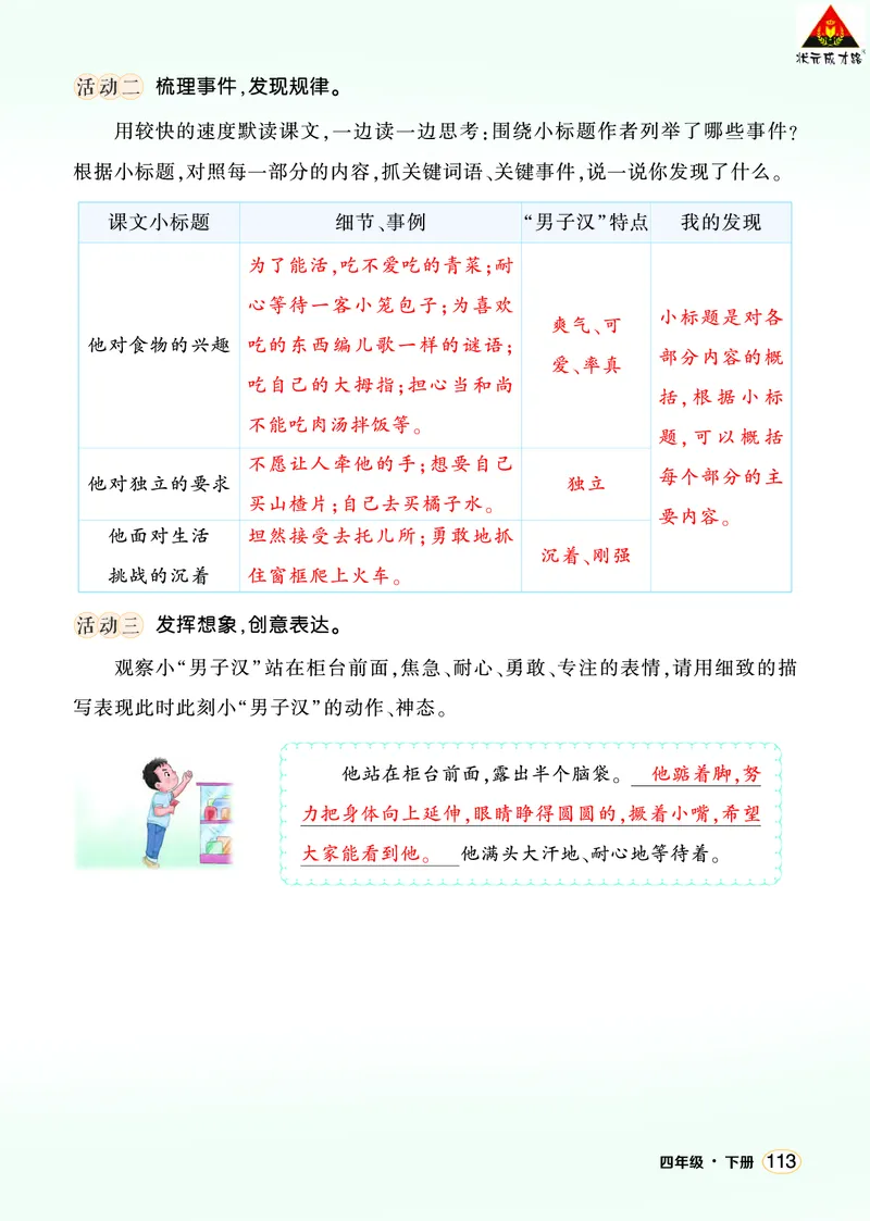 《20我们家的男子汉学习单（教用）_26春小学语数英道科各版本《课件+教案》_26春1-6年级下册语文教案课件_语文《状元大课堂课件+教案》26春_4年级语文《状元大课堂课件+教案》26春》第2页预览