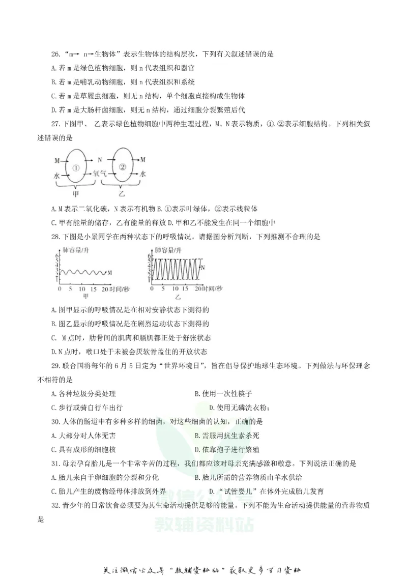 《2020四川绵阳中考生物真题及答案_初高中资料库_初中资料库（转存避免链接过期失效）_初中生物》第2页预览