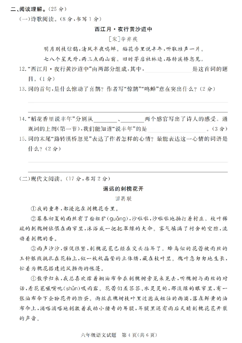 《六（上）语文2025学年期末学情检测卷_6年级上册同步教辅_6上语文_六上语文单元+期中+期末卷_六上语文期末卷》第4页预览