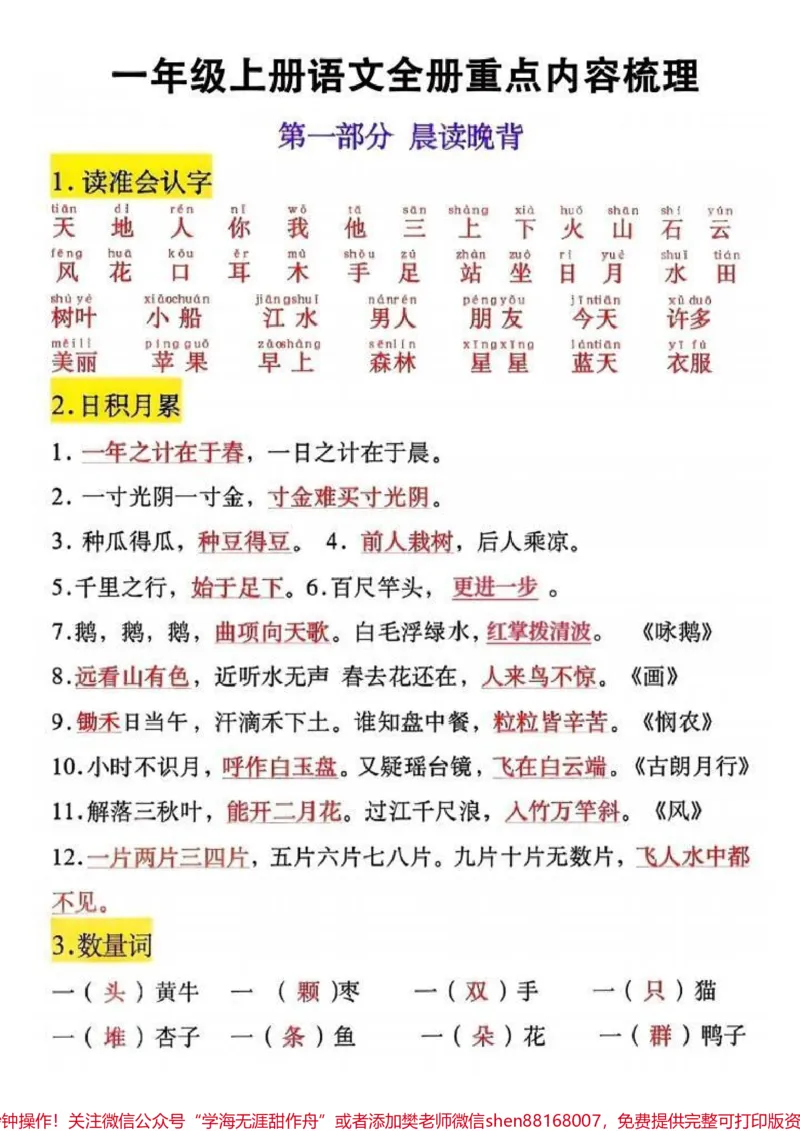 《#一年级语文#一年级重点知识归纳#一年级#电子版可打印#关注我持续更新小学知识》第1页预览
