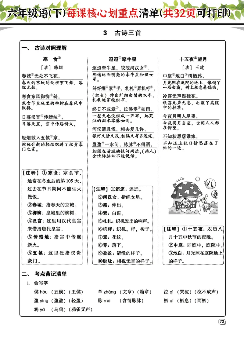 《六（下）语文每课核心划重点清单：共32页囊括所有的考点_6年级下册同步教辅_6下-语文_六下语文重点必背资料》第5页预览