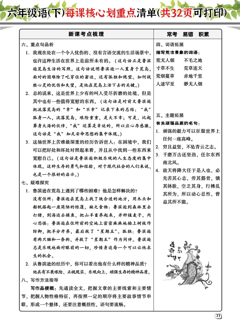 《六（下）语文每课核心划重点清单：共32页囊括所有的考点_6年级下册同步教辅_6下-语文_六下语文重点必背资料》第9页预览