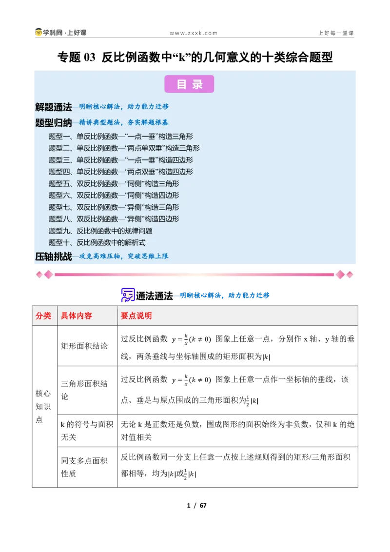 《专题03反比例函数中“k”的几何意义的十类综合题型（压轴题专项训练）数学新教材苏科版九年级上册（解析版）_2026秋初中教辅合集_2027学科网&》第1页预览