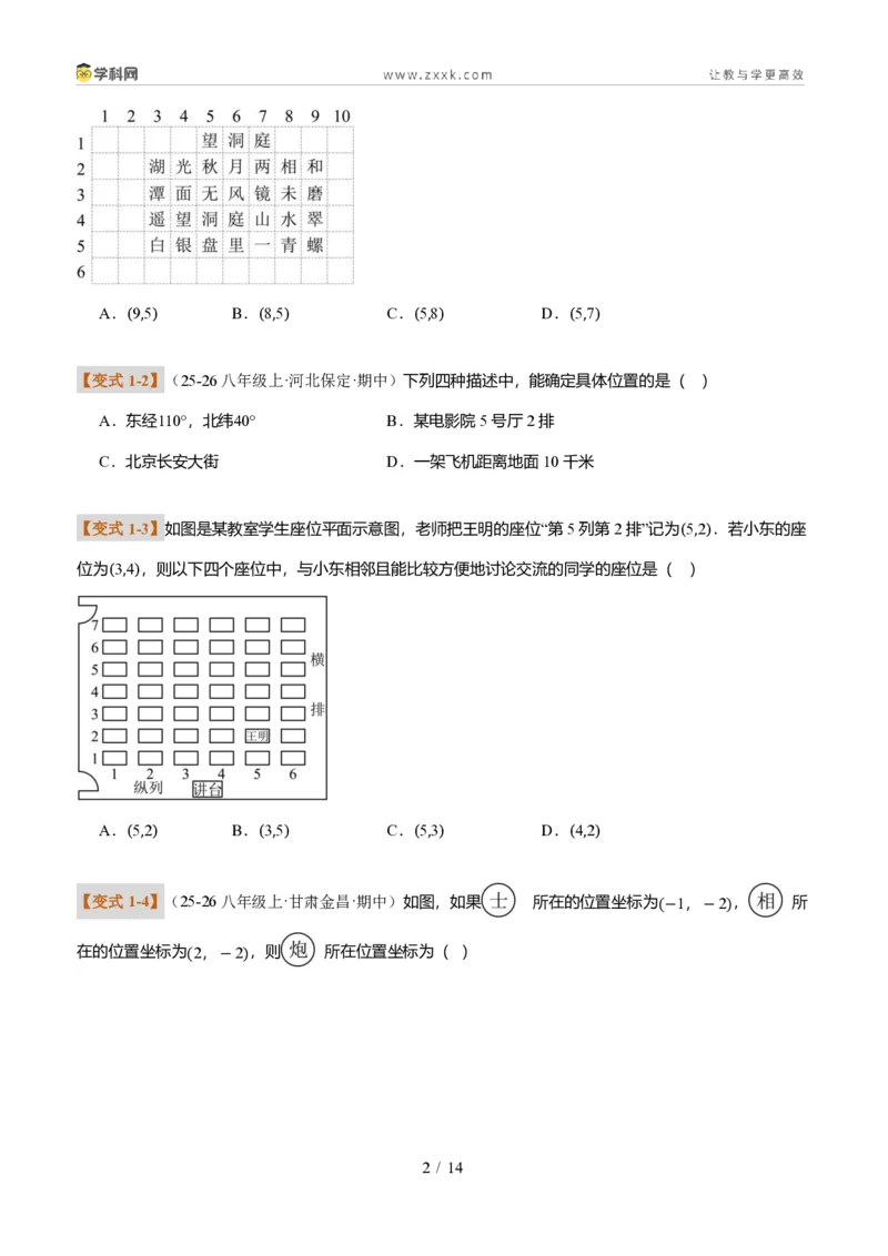 《专题01平面直角坐标系的基础知识（题型专练）（原卷版）_2026秋初中教辅合集_2027学科网&_2027新《8上数学•同步备课资料合集》（新教材北师大）_题型专练》第2页预览
