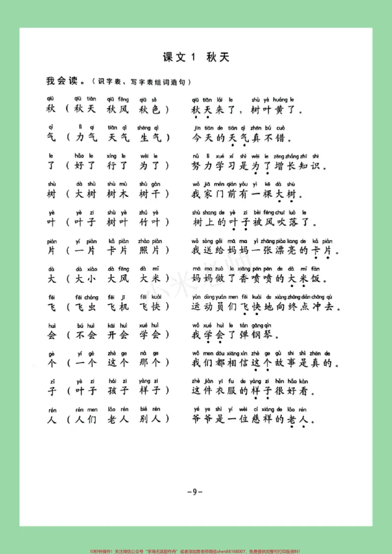 《#家长收藏孩子受益#一年级#语文#必考考点#生字组词造句》第10页预览
