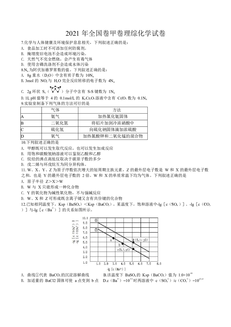 《2021年全国统一高考化学试卷（新课标ⅲ）（原卷版）(1)_高考一二三轮复习_化学_2027年高考化学专项复习_2008年-2026年化学高考真题-G427_2008-2020年高考_全国卷_A4word版》第1页预览