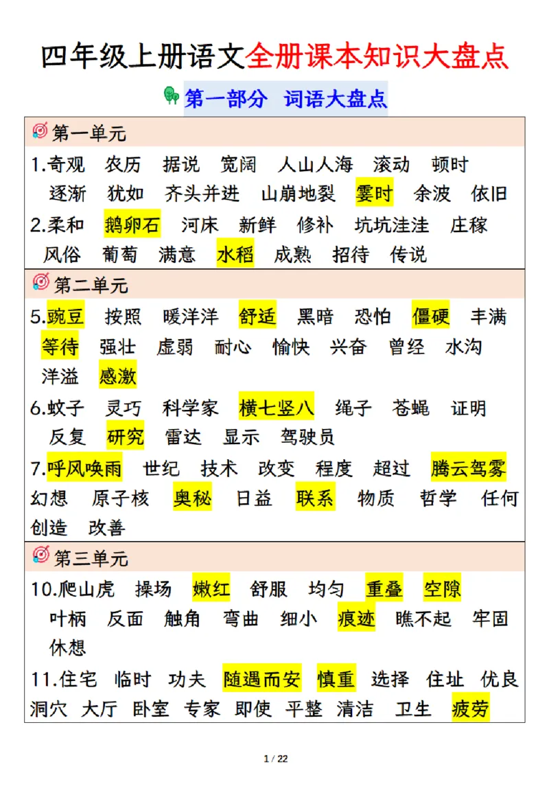 《四年级上册语文课本知识大盘点_4年级上册同步教辅_4上-语文_四上语文重点必背》第1页预览