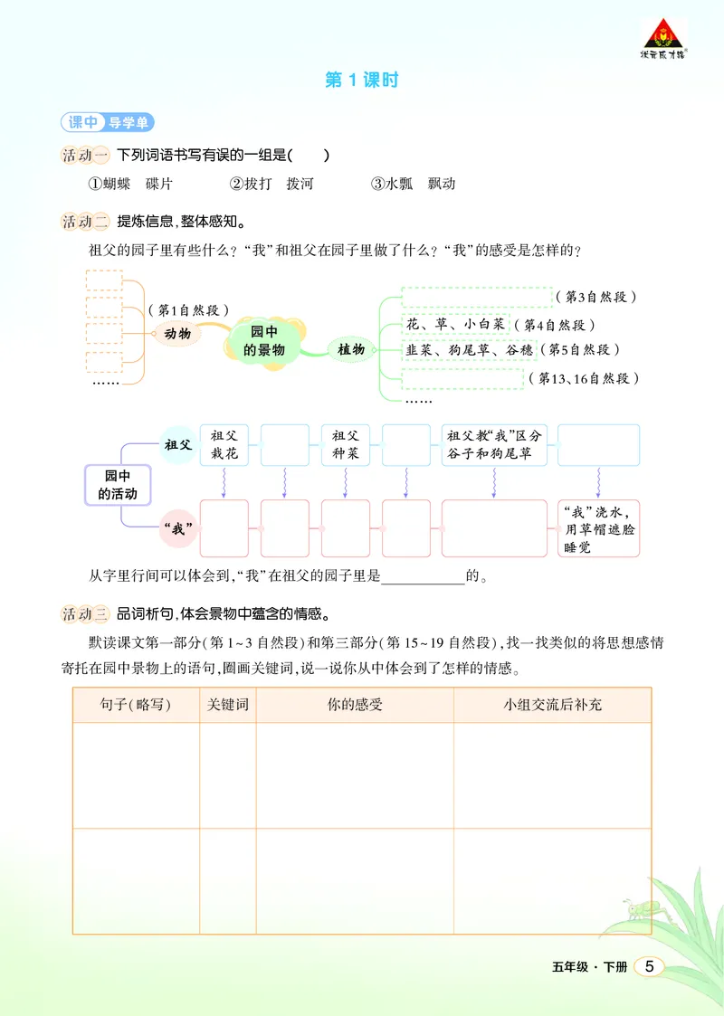 《2祖父的园子学习单（学用）_26春小学语数英道科各版本《课件+教案》_26春1-6年级下册语文教案课件_语文《状元大课堂课件+教案》26春_5年级语文《状元大课堂课件+教案》26春_学习单》第2页预览