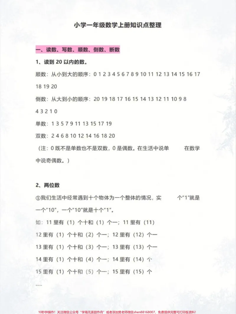 《一年级上册数学知识点整理,可做学生单元巩固,期末复习。#一年级#小学数学#学习资料分享》第2页预览