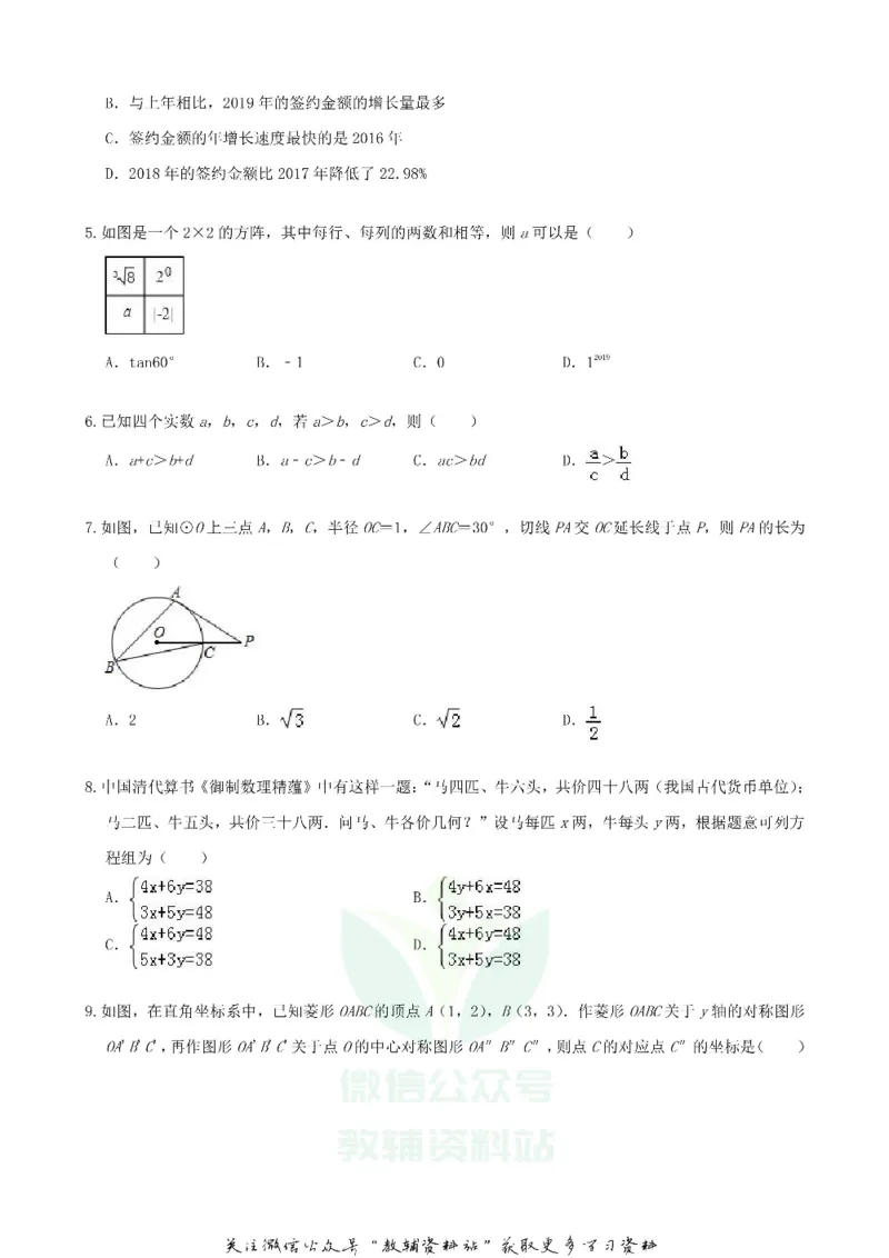 《2019浙江省舟山市中考数学真题及答案_初高中资料库_初中资料库（转存避免链接过期失效）_初中数学》第2页预览