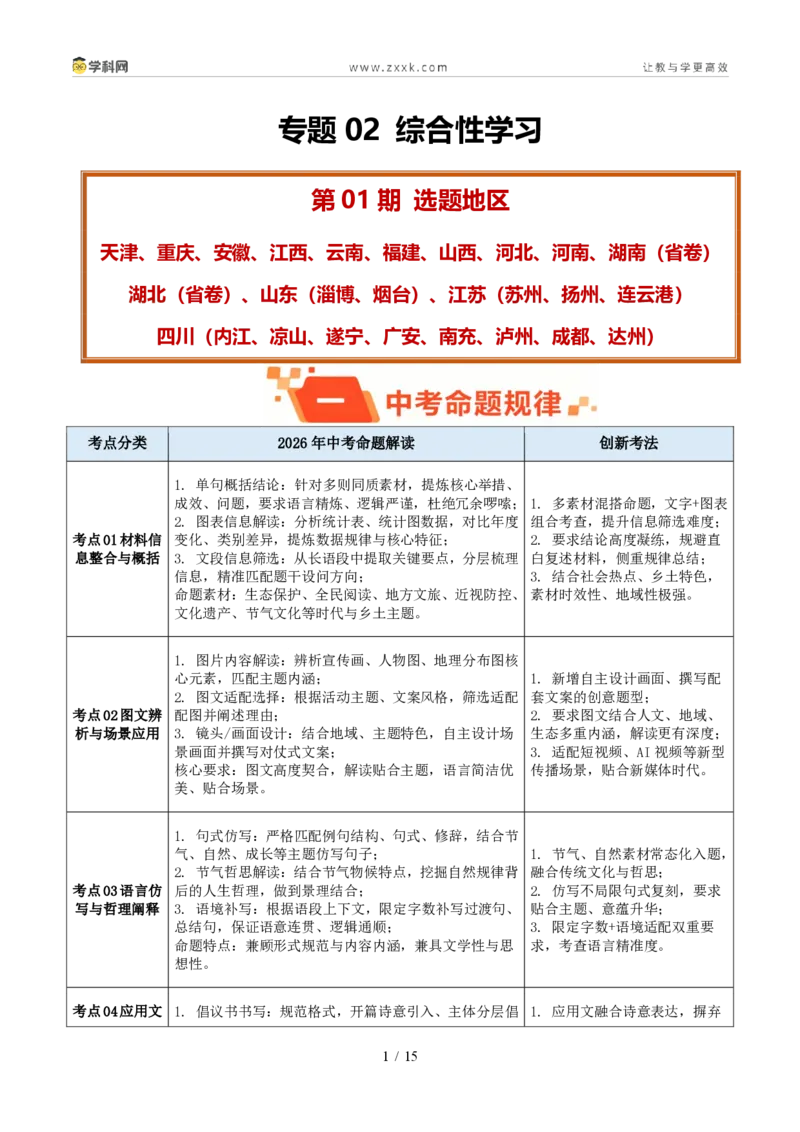 《专题02综合性学习（1年汇编）（全国通用01期）（原卷版）_2026秋初中教辅合集_2027学科网&_2027新好题汇编_2027好题汇编2026年中考语文真题分类汇编（语文）（全国通用）》第1页预览