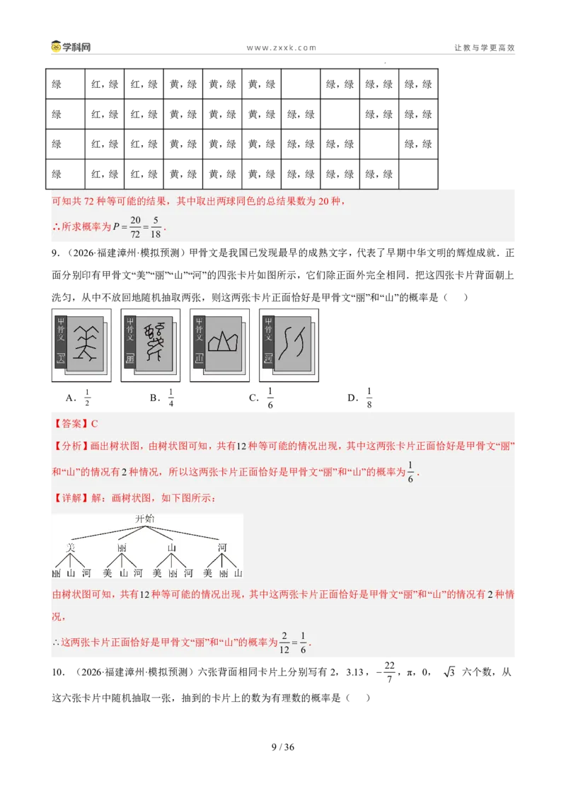 《专题14概率（5年汇编）（福建专用）（解析版）_2026秋初中教辅合集_2027学科网&_2027新好题汇编_2027新好题汇编2022-2026年中考数学真题分类汇编（福建专用）》第9页预览