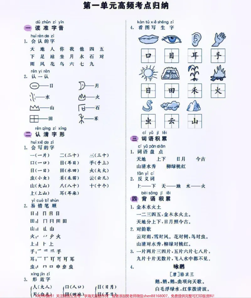 《一年级上册语文1-8单元基础知识高频考点汇总大全#每天学习一点点#家长收藏孩子受益#教育#小学知识点归纳#知识点总结》第1页预览