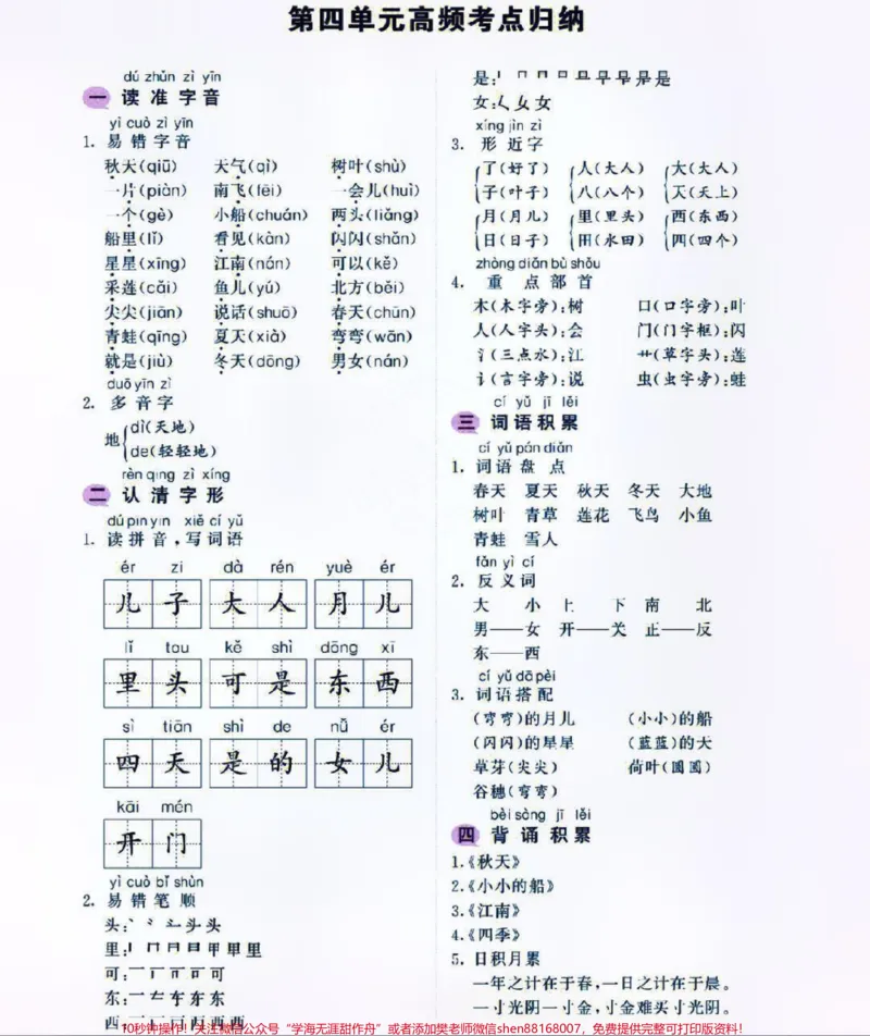《一年级上册语文1-8单元基础知识高频考点汇总大全#每天学习一点点#家长收藏孩子受益#教育#小学知识点归纳#知识点总结》第4页预览