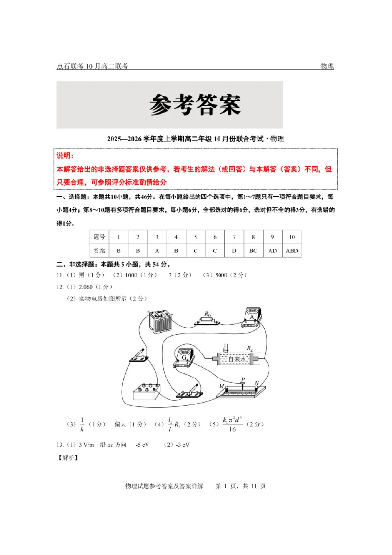 《2025-2026点石联考高二上10月月考物理答案_10.2_25-26学年点石联考高二10月月考全科试卷及答案_25-26学年点石联考高二10月月考全科试卷及答案_25-26学年点石联考高二10月月考全科试卷及答案》第1页预览
