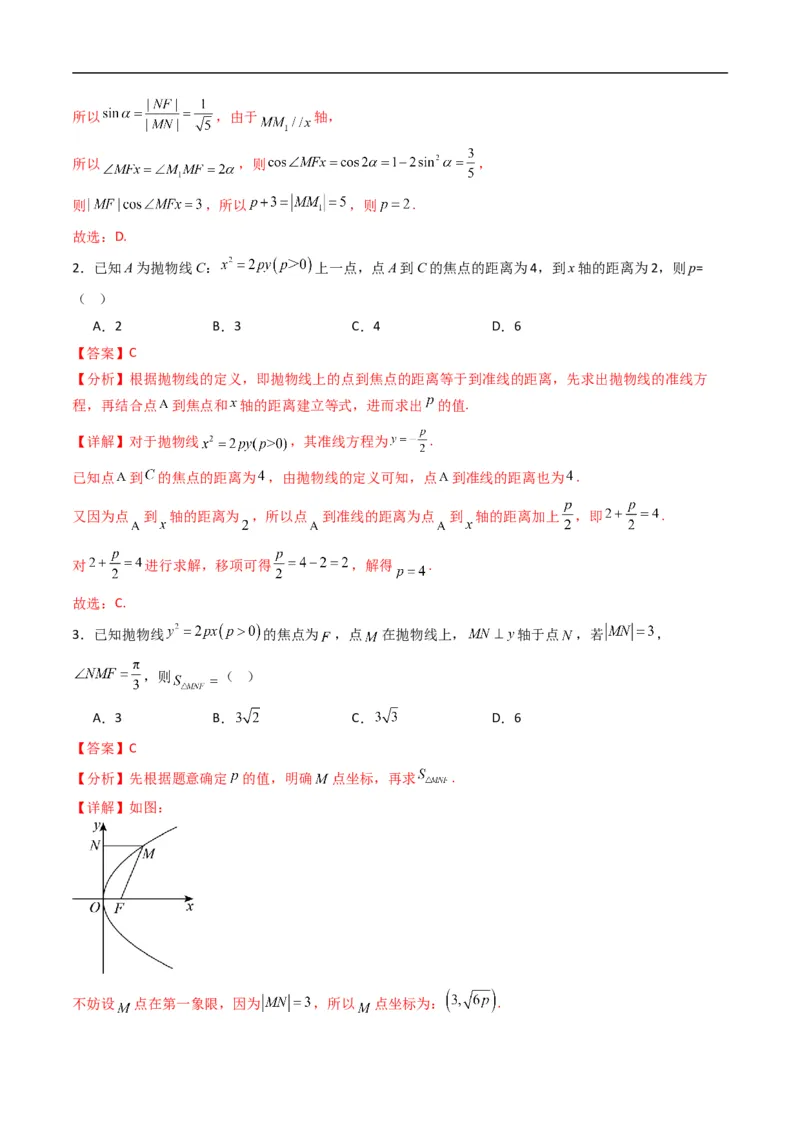 《专题15抛物线的标准方程（高效培优专项训练）数学人教B版2019选择性必修第一册（解析版）_2027高中必刷题_必刷题2027_2027高一高二必刷题_数学_5.人教B版高中数学讲义选择性必修一_2026版》第2页预览