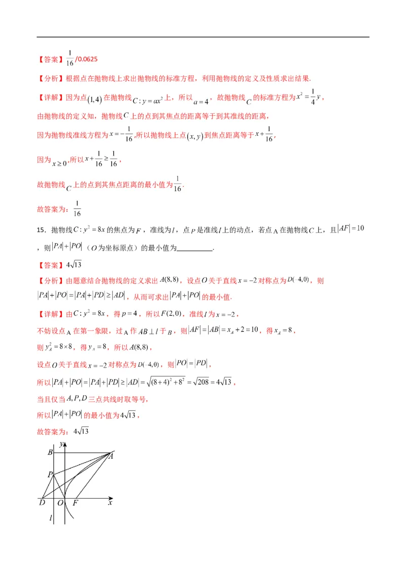 《专题15抛物线的标准方程（高效培优专项训练）数学人教B版2019选择性必修第一册（解析版）_2027高中必刷题_必刷题2027_2027高一高二必刷题_数学_5.人教B版高中数学讲义选择性必修一_2026版》第7页预览