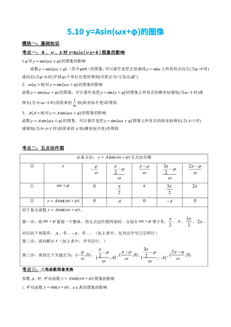 《5.10y=Asin(ωx+φ)的图像（解析）(1)_2026版高中《二三轮复习+冲刺复习》_三角函数矢量版PDF_单独的原卷版+解析版》第2页预览