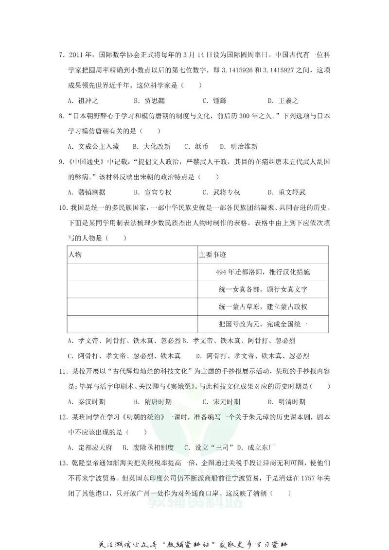 《2019山东省青岛市中考历史真题及答案_初高中资料库_初中资料库（转存避免链接过期失效）_初中历史》第2页预览