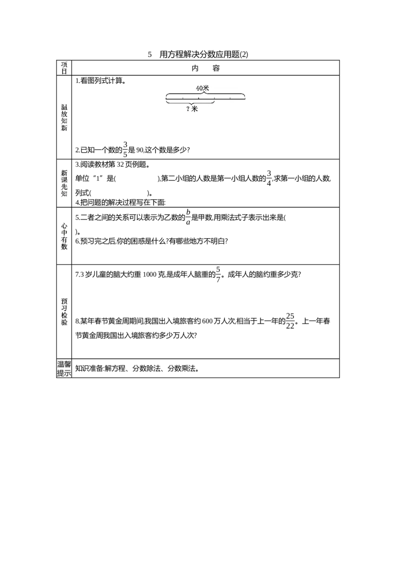 《5　用方程解决分数应用题(2)_26春小学语数英道科各版本《课件+教案》_26春各版本语数英《七彩课堂》教学课件+教案_25秋_数学《七彩课堂》教案+教学课件青岛六三制25秋_学案》第1页预览