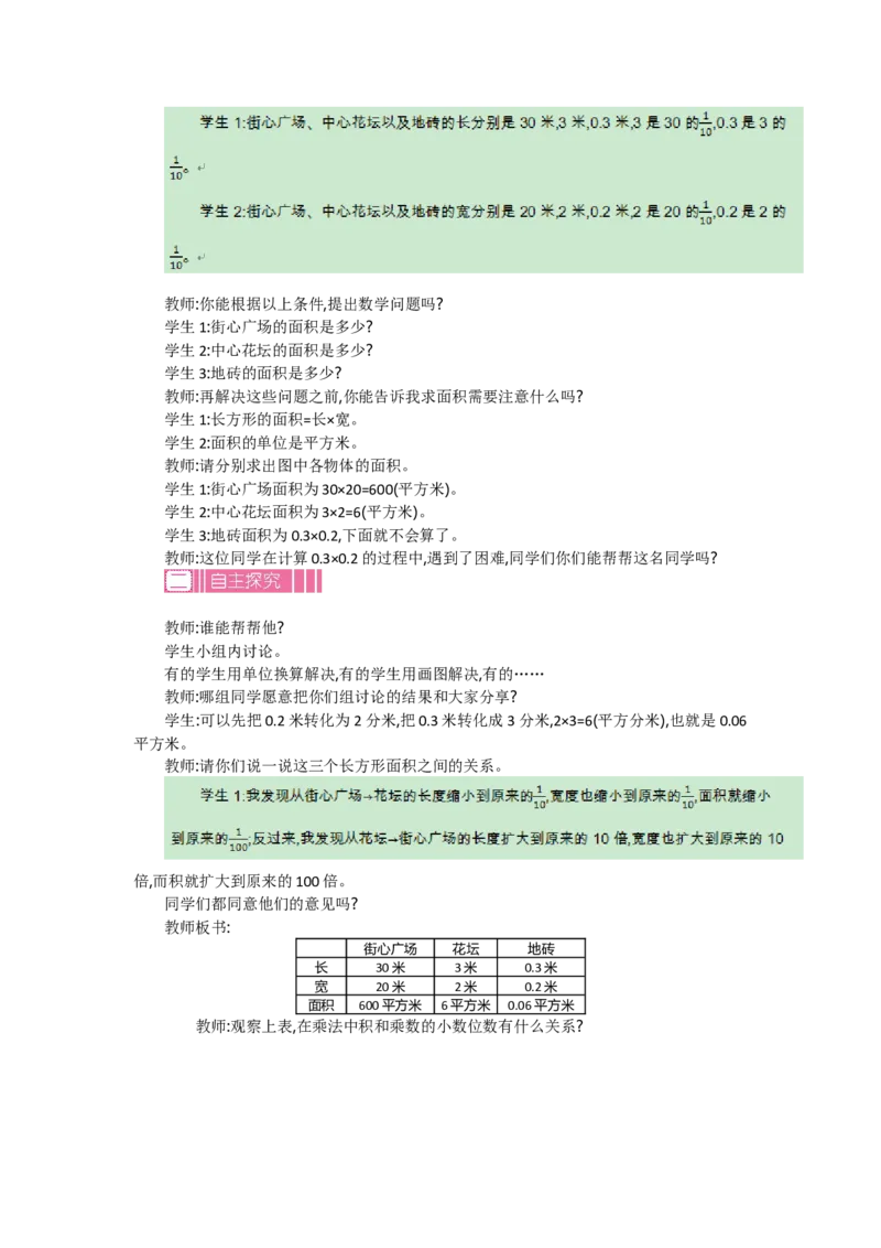 《3.3街心广场_26春小学语数英道科各版本《课件+教案》_26春各版本数学《课件+教案》1-6年级下册_26春北师大版数学1-6年级下册教案课件PPT_第三单元小数乘法（教案+学案）_教案》第2页预览