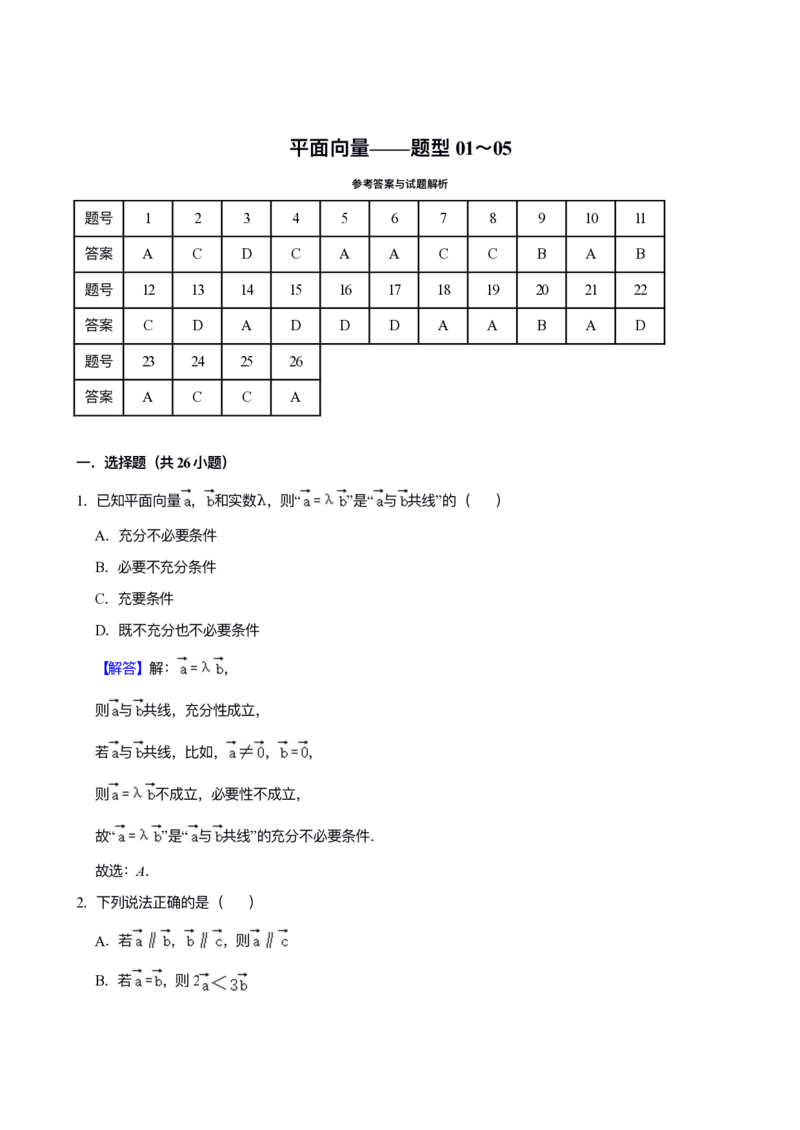 《专题04：平面向量（答案）_2026版高中《二三轮复习+冲刺复习》_高考数学冲刺笔记猫老师猫老师2026版高考数学冲刺笔记+猫老师2026年高考数学考点一遍过全套(完整版)》第2页预览