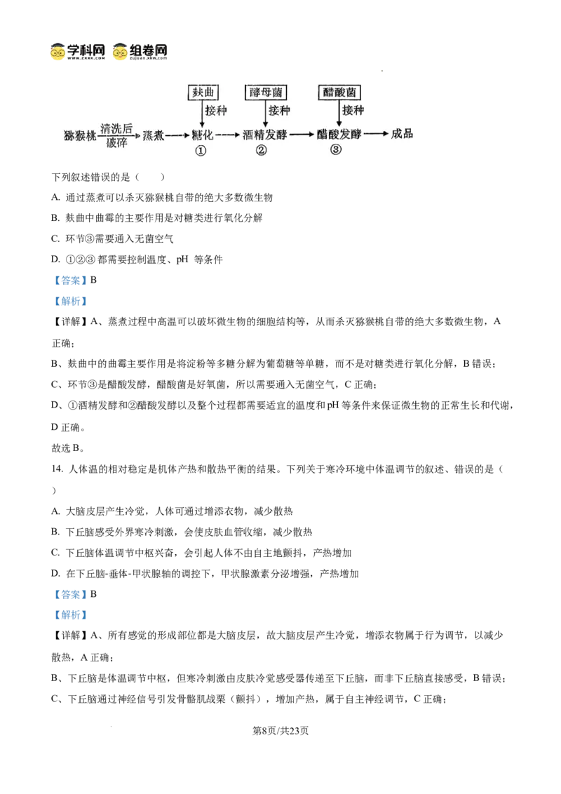 《2025年6月浙江省普通高校招生选考高中生物（解析版）(1)_高考一二三轮复习_生物_2027年高考生物专项_2008年-2026年生物高考真题-G427_2025年高考》第8页预览