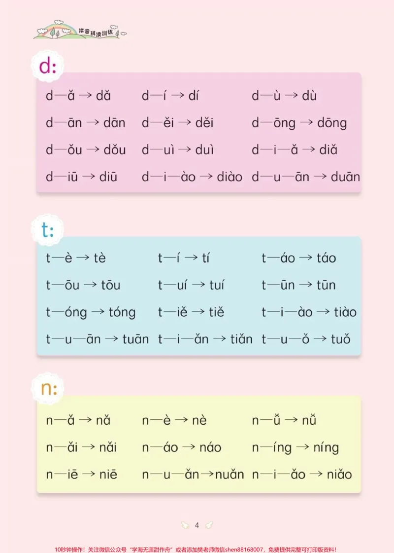 《一年级上册拼音拼读专项训练暑假一定多练习。#一年级#教育#小学语文#学习#每天学习一点点》第4页预览