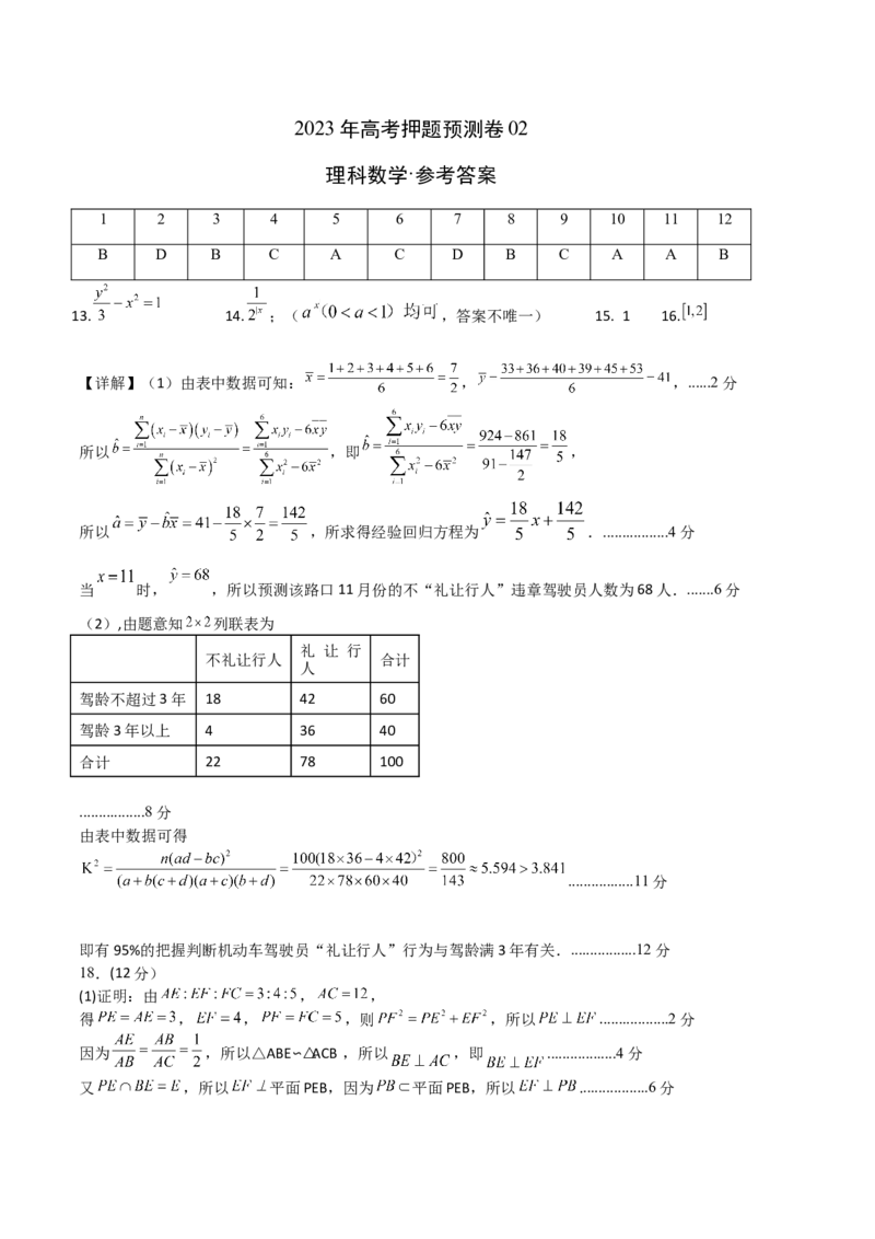 《2023年高考押题预测卷02（乙卷理科）（参考答案）_数学_专项复习_2024年_2023年高考押题预测卷01数学_数学-2023年高考押题预测卷02（乙卷理科）（含考试版、全解全析、参考答案、答题卡）》第1页预览