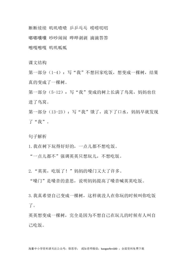 《部编版语文三年级下册：语文第17课《我变成了一棵树》主题总结和生字解读》第3页预览