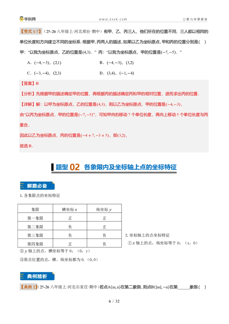 《专题01平面直角坐标系的基础知识（题型专练）（解析版）_2026秋初中教辅合集_2027学科网&_2027新《8上数学•同步备课资料合集》（新教材北师大）_题型专练》第6页预览
